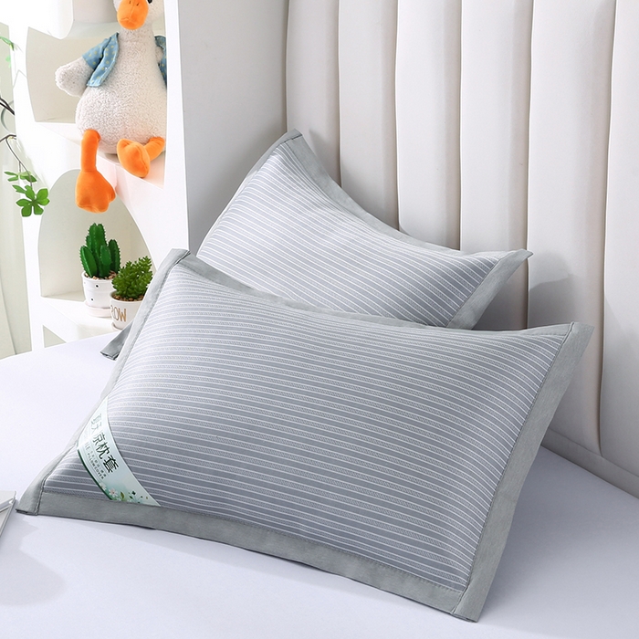91家纺网 家纺一手货源 找家纺 小牛席业 2026新款经典条纹-冰丝夏凉枕套 灰色