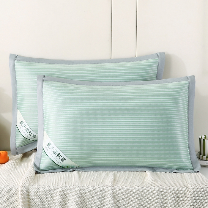 小牛席业 2026新款经典条纹-冰丝夏凉枕套 绿色