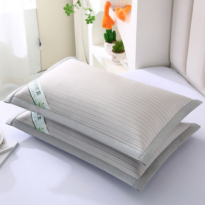 91家纺网 家纺一手货源 找家纺 小牛席业 2026新款经典条纹-冰丝夏凉枕套 香槟