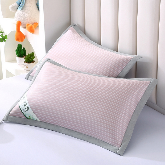 91家纺网 家纺一手货源 找家纺 小牛席业 2026新款经典条纹-冰丝夏凉枕套 粉色