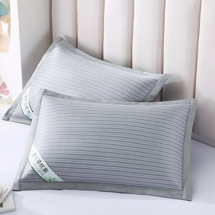 91家纺网 家纺一手货源 找家纺 小牛席业 2026新款经典条纹-冰丝夏凉枕套 灰色