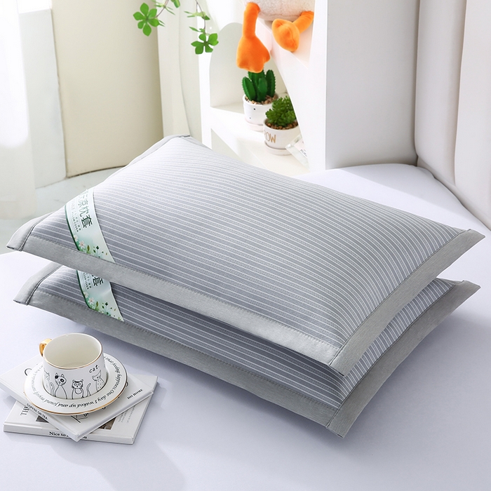 91家纺网 家纺一手货源 找家纺 小牛席业 2026新款经典条纹-冰丝夏凉枕套 灰色