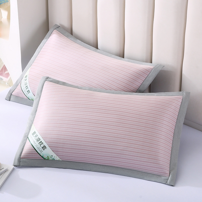 91家纺网 家纺一手货源 找家纺 小牛席业 2026新款经典条纹-冰丝夏凉枕套 粉色