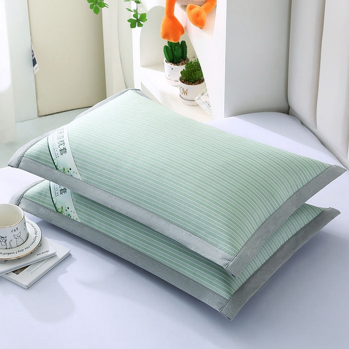 91家纺网 家纺一手货源 找家纺 小牛席业 2026新款经典条纹-冰丝夏凉枕套 绿色