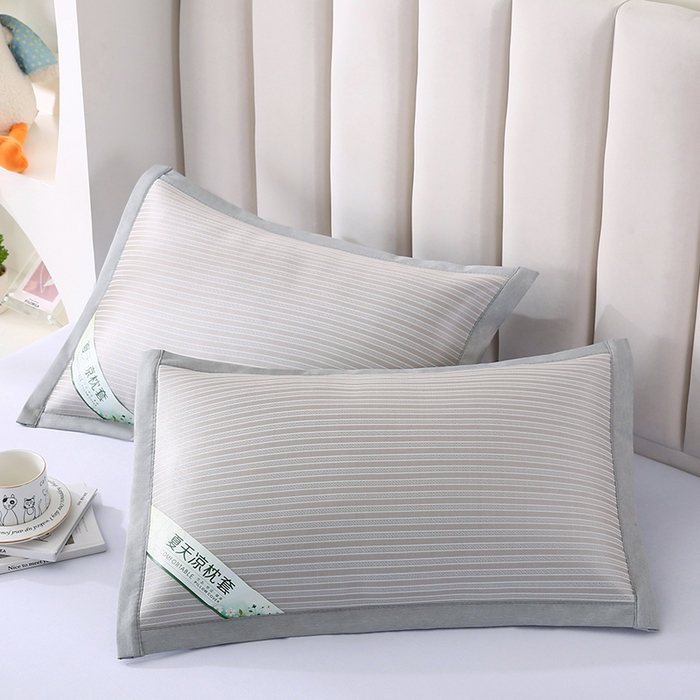 91家纺网 家纺一手货源 找家纺 小牛席业 2026新款经典条纹-冰丝夏凉枕套 香槟