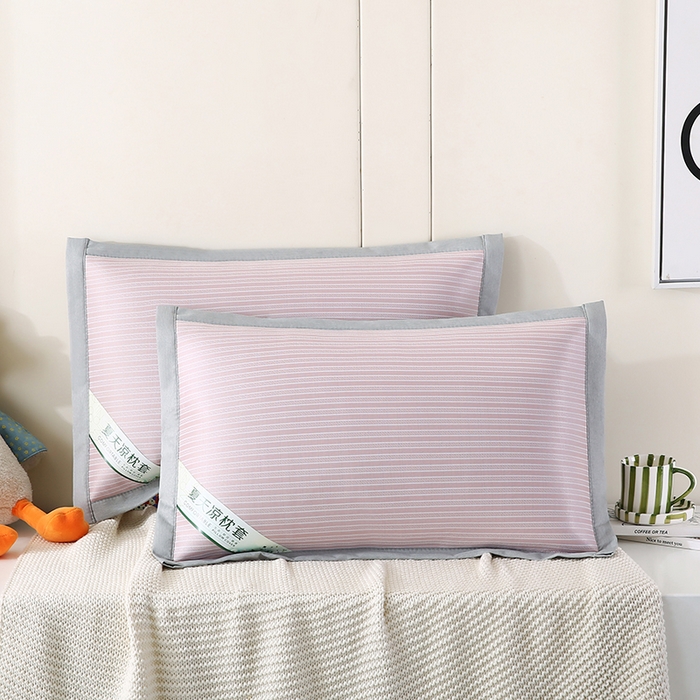 91家纺网 家纺一手货源 找家纺 小牛席业 2026新款经典条纹-冰丝夏凉枕套 粉色