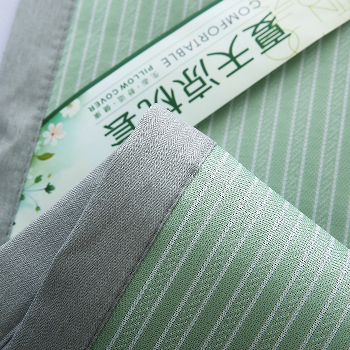 91家纺网 家纺一手货源 找家纺 小牛席业 2026新款经典条纹-冰丝夏凉枕套 绿色