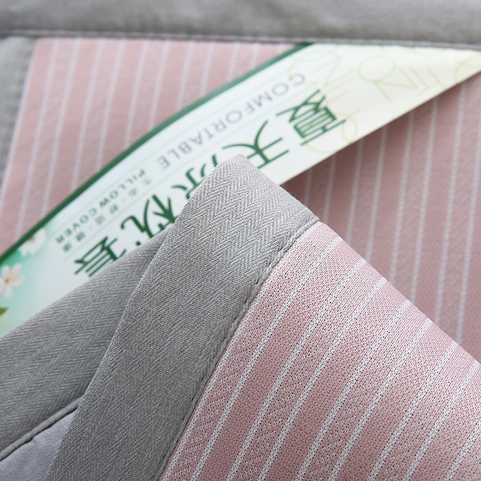 91家纺网 家纺一手货源 找家纺 小牛席业 2026新款经典条纹-冰丝夏凉枕套 粉色
