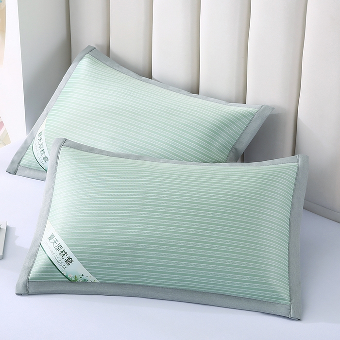 91家纺网 家纺一手货源 找家纺 小牛席业 2026新款经典条纹-冰丝夏凉枕套 绿色