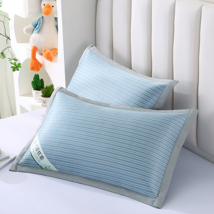91家纺网 家纺一手货源 找家纺 小牛席业 2026新款经典条纹-冰丝夏凉枕套 蓝色