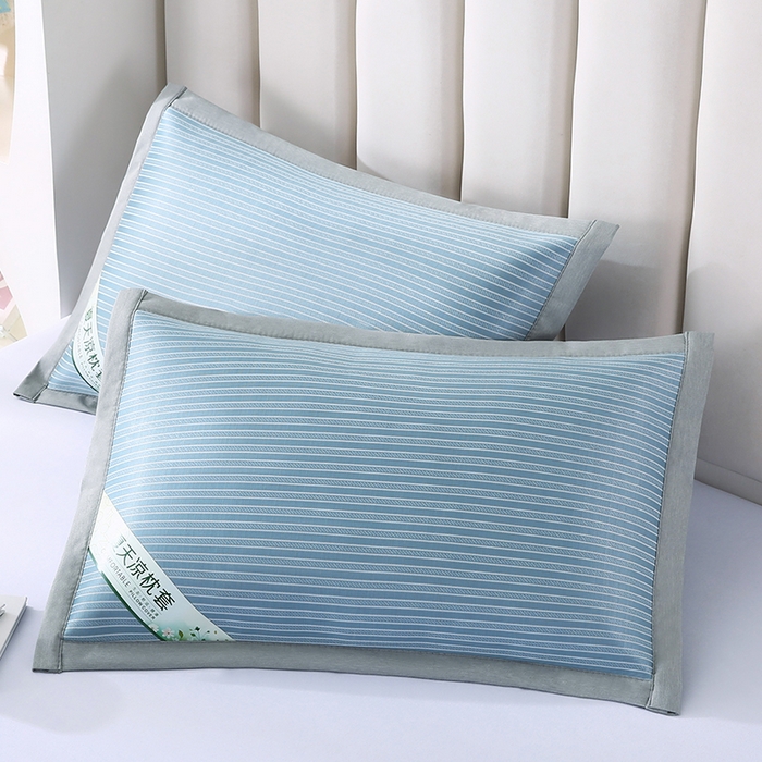 91家纺网 家纺一手货源 找家纺 小牛席业 2026新款经典条纹-冰丝夏凉枕套 蓝色