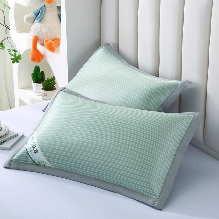 91家纺网 家纺一手货源 找家纺 小牛席业 2026新款经典条纹-冰丝夏凉枕套 绿色