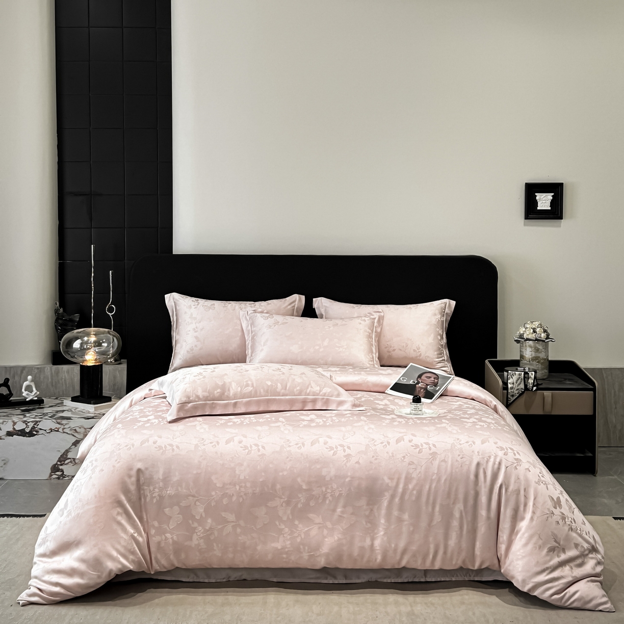 91家纺网 家纺一手货源 找家纺 慕晨 2026新款莱赛尔提花被套四件套高级简奢款天丝4件套直播热款 璃茉