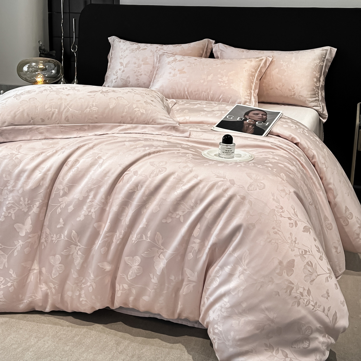 91家纺网 家纺一手货源 找家纺 慕晨 2026新款莱赛尔提花被套四件套高级简奢款天丝4件套直播热款 璃茉