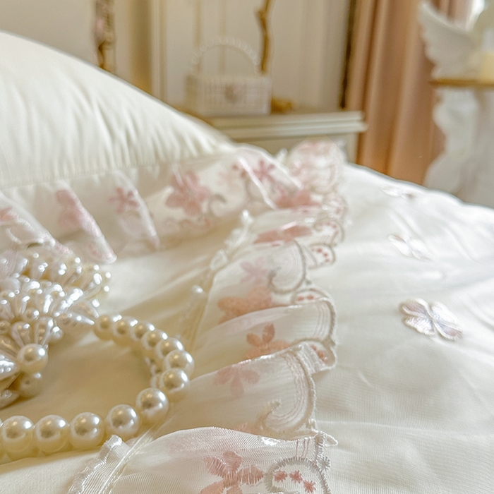 91家纺网 家纺一手货源 找家纺 网红馆（ck家纺） 2026春夏新款阳光花语全棉纯棉床裙四件套 阳光花语 米