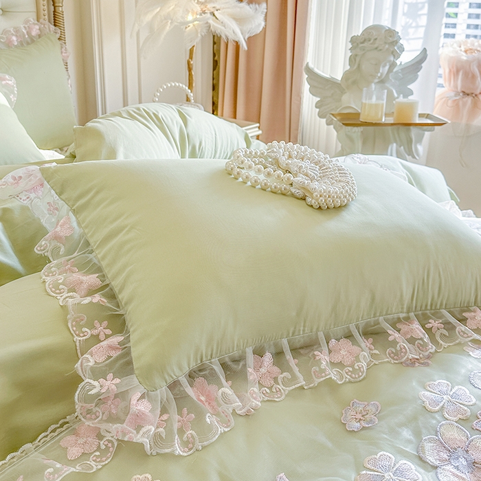 91家纺网 家纺一手货源 找家纺 网红馆（ck家纺） 2026春夏新款阳光花语全棉纯棉床裙四件套 阳光花语 绿