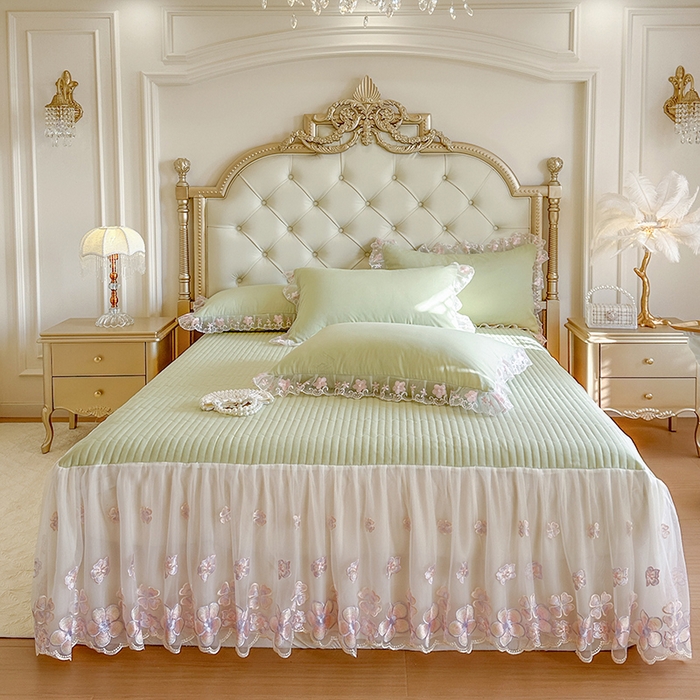 91家纺网 家纺一手货源 找家纺 网红馆（ck家纺） 2026春夏新款阳光花语全棉纯棉床裙四件套 阳光花语 绿