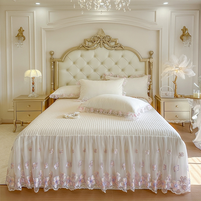 91家纺网 家纺一手货源 找家纺 网红馆（ck家纺） 2026春夏新款阳光花语全棉纯棉床裙四件套 阳光花语 米