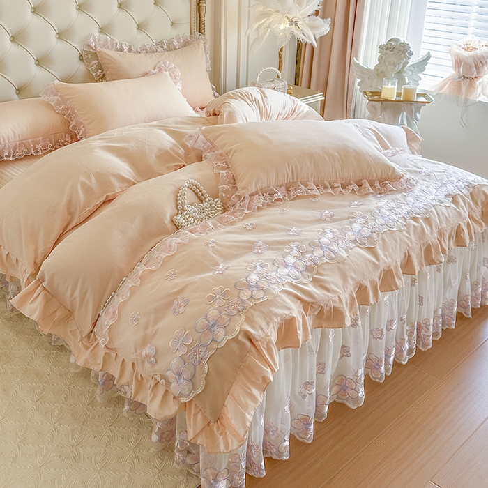 网红馆（ck家纺） 2026春夏新款阳光花语全棉纯棉床裙四件套 阳光花语 玉