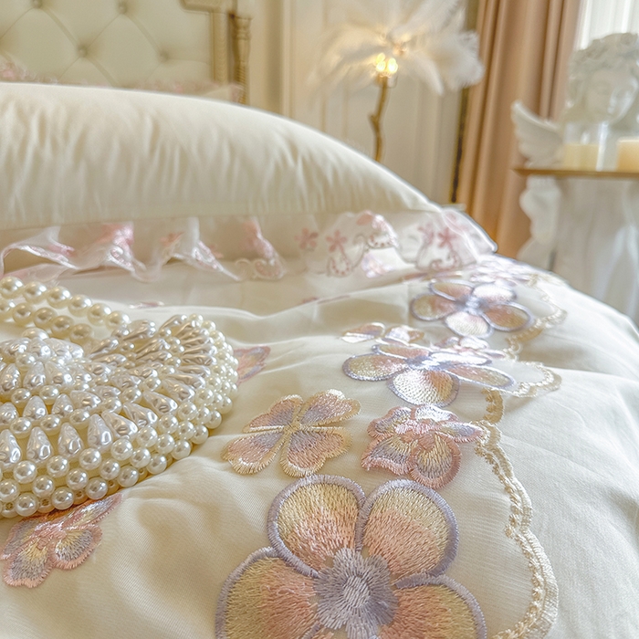 91家纺网 家纺一手货源 找家纺 网红馆（ck家纺） 2026春夏新款阳光花语全棉纯棉床裙四件套 阳光花语 米