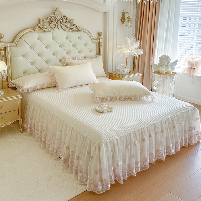 91家纺网 家纺一手货源 找家纺 网红馆（ck家纺） 2026春夏新款阳光花语全棉纯棉床裙四件套 阳光花语 米