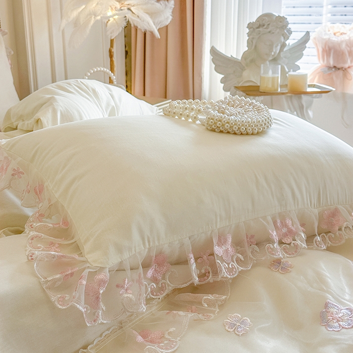 91家纺网 家纺一手货源 找家纺 网红馆（ck家纺） 2026春夏新款阳光花语全棉纯棉床裙四件套 阳光花语 米