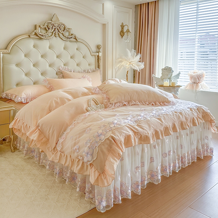 91家纺网 家纺一手货源 找家纺 网红馆（ck家纺） 2026春夏新款阳光花语全棉纯棉床裙四件套 阳光花语 玉