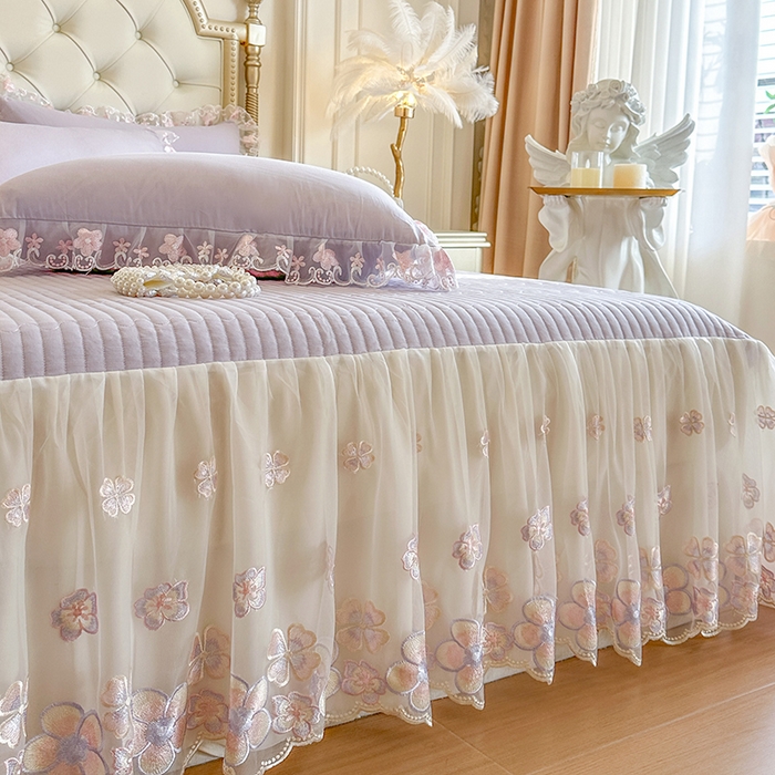 91家纺网 家纺一手货源 找家纺 网红馆（ck家纺） 2026春夏新款阳光花语全棉纯棉床裙四件套 阳光花语 紫