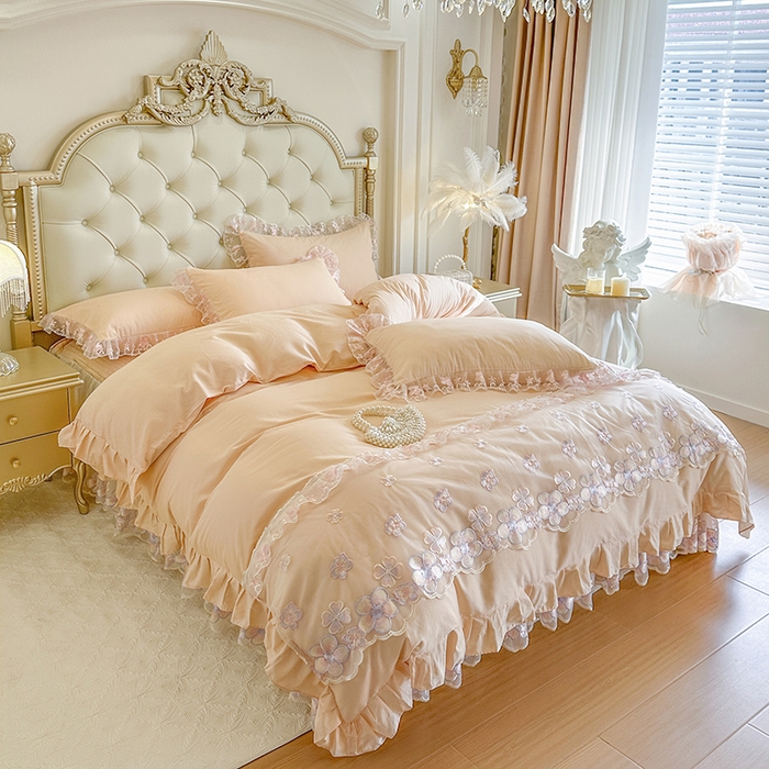 91家纺网 家纺一手货源 找家纺 网红馆（ck家纺） 2026春夏新款阳光花语全棉纯棉床裙四件套 阳光花语 玉