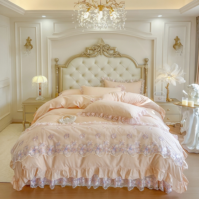 91家纺网 家纺一手货源 找家纺 网红馆（ck家纺） 2026春夏新款阳光花语全棉纯棉床裙四件套 阳光花语 玉