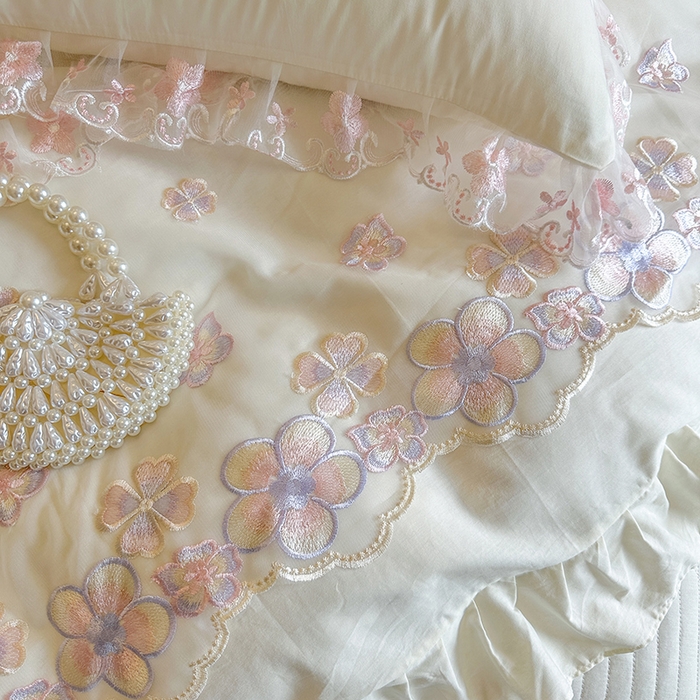 91家纺网 家纺一手货源 找家纺 网红馆（ck家纺） 2026春夏新款阳光花语全棉纯棉床裙四件套 阳光花语 米