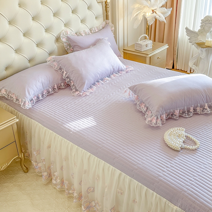 91家纺网 家纺一手货源 找家纺 网红馆（ck家纺） 2026春夏新款阳光花语全棉纯棉床裙四件套 阳光花语 紫