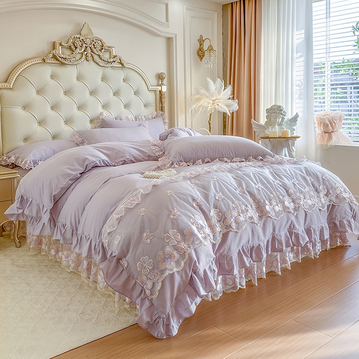 91家纺网 家纺一手货源 找家纺 网红馆（ck家纺） 2026春夏新款阳光花语全棉纯棉床裙四件套 阳光花语 紫