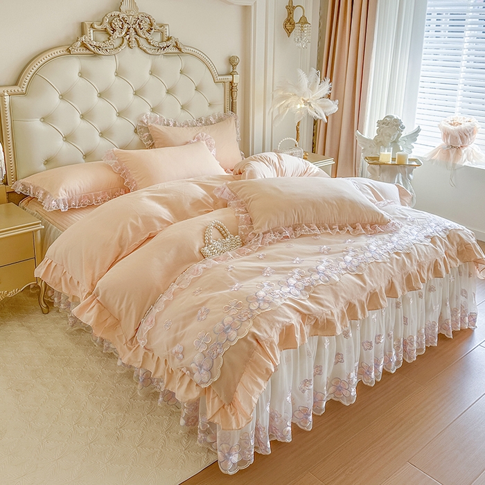 91家纺网 家纺一手货源 找家纺 网红馆（ck家纺） 2026春夏新款阳光花语全棉纯棉床裙四件套 阳光花语 玉