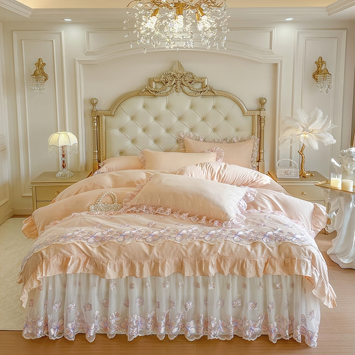 91家纺网 家纺一手货源 找家纺 网红馆（ck家纺） 2026春夏新款阳光花语全棉纯棉床裙四件套 阳光花语 玉