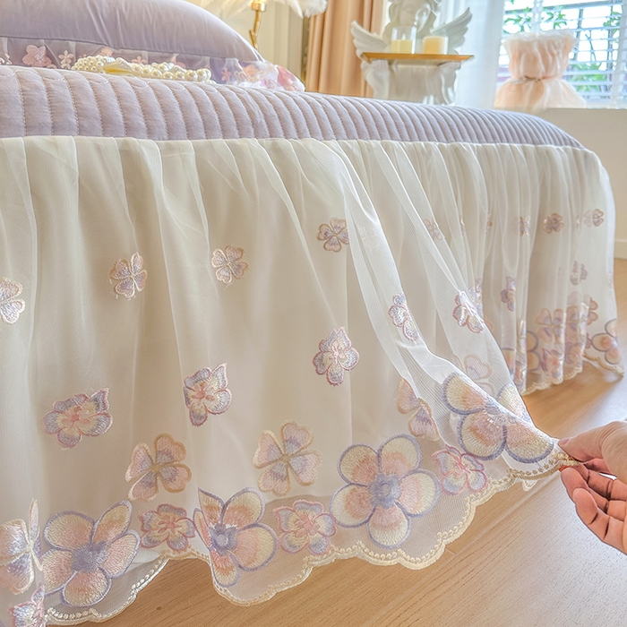 91家纺网 家纺一手货源 找家纺 网红馆（ck家纺） 2026春夏新款阳光花语全棉纯棉床裙四件套 阳光花语 紫