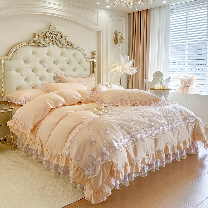 91家纺网 家纺一手货源 找家纺 网红馆（ck家纺） 2026春夏新款阳光花语全棉纯棉床裙四件套 阳光花语 玉