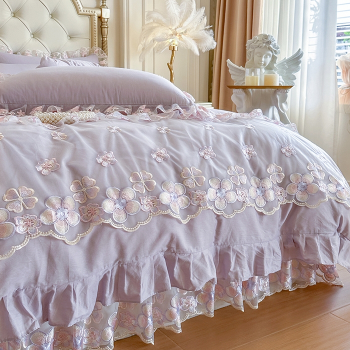 91家纺网 家纺一手货源 找家纺 网红馆（ck家纺） 2026春夏新款阳光花语全棉纯棉床裙四件套 阳光花语 紫