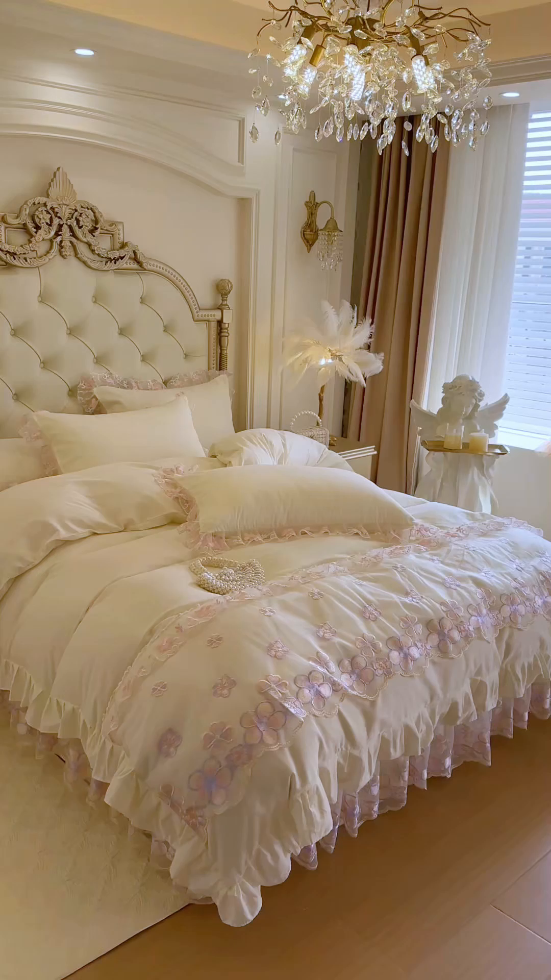 91家纺网 家纺一手货源 找家纺 网红馆（ck家纺） 2026春夏新款阳光花语全棉纯棉床裙四件套 阳光花语 米