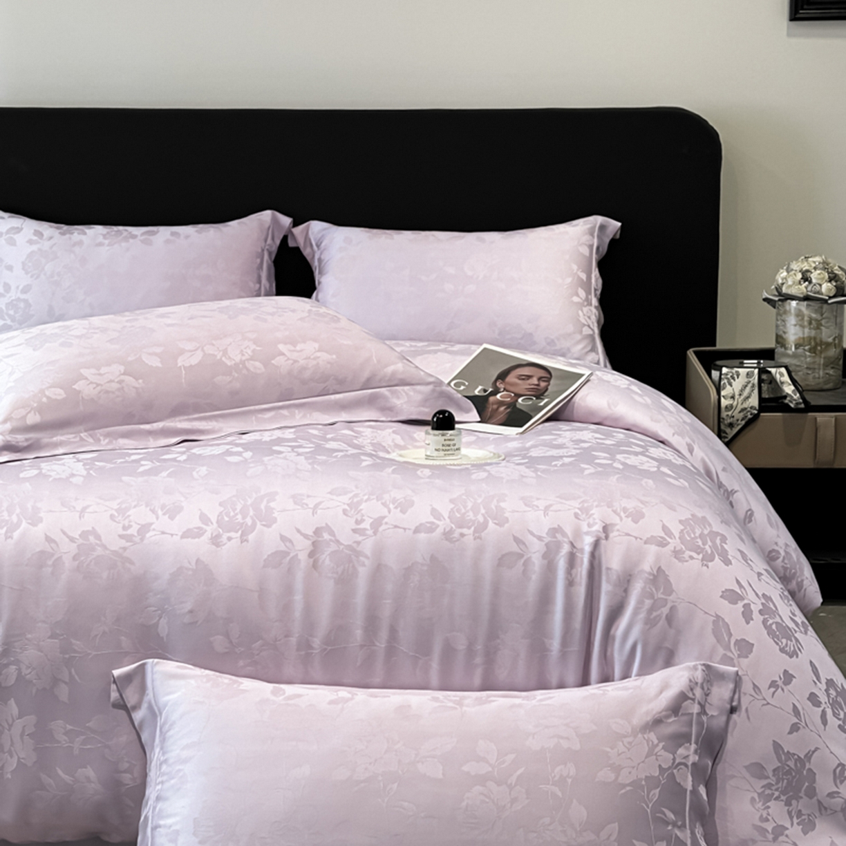 91家纺网 家纺一手货源 找家纺 慕晨 2026新款莱赛尔提花被套四件套高级简奢款天丝4件套直播热款 落溪