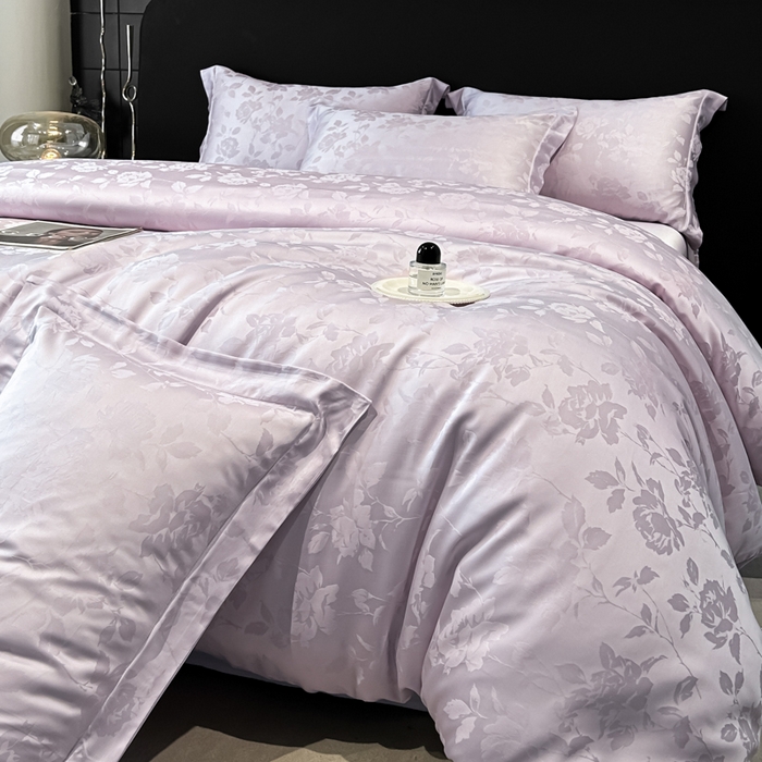 91家纺网 家纺一手货源 找家纺 慕晨 2026新款莱赛尔提花被套四件套高级简奢款天丝4件套直播热款 落溪