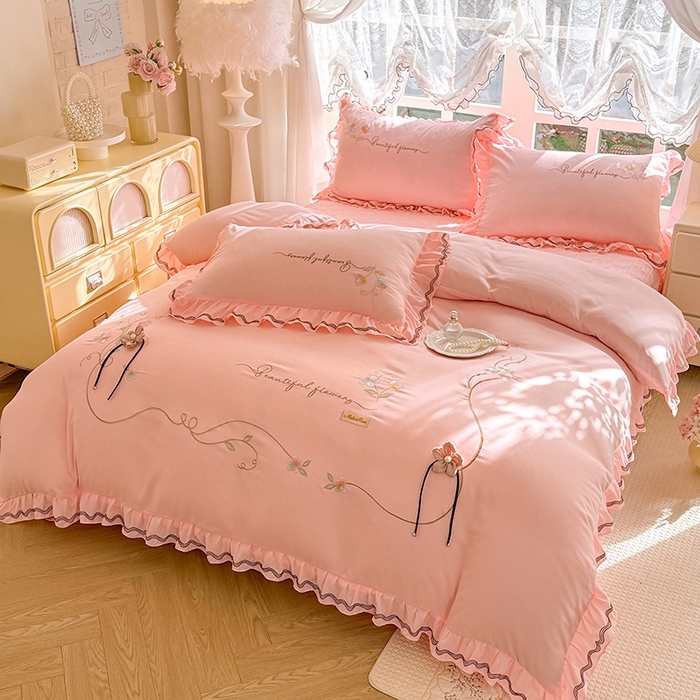 91家纺网 家纺一手货源 找家纺 （总）漫布云家纺 2026新款韩版多功能水洗棉公主风床盖款四件套-花颜系列