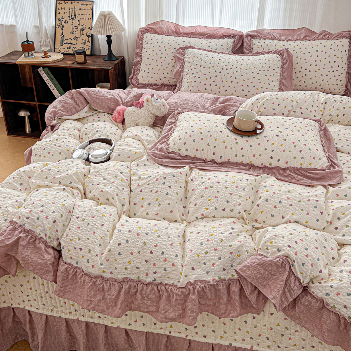 91家纺网 家纺一手货源 找家纺 元熙 2026新款泡芙纱床盖四件套 控价低于149不予供货 彩色爱心