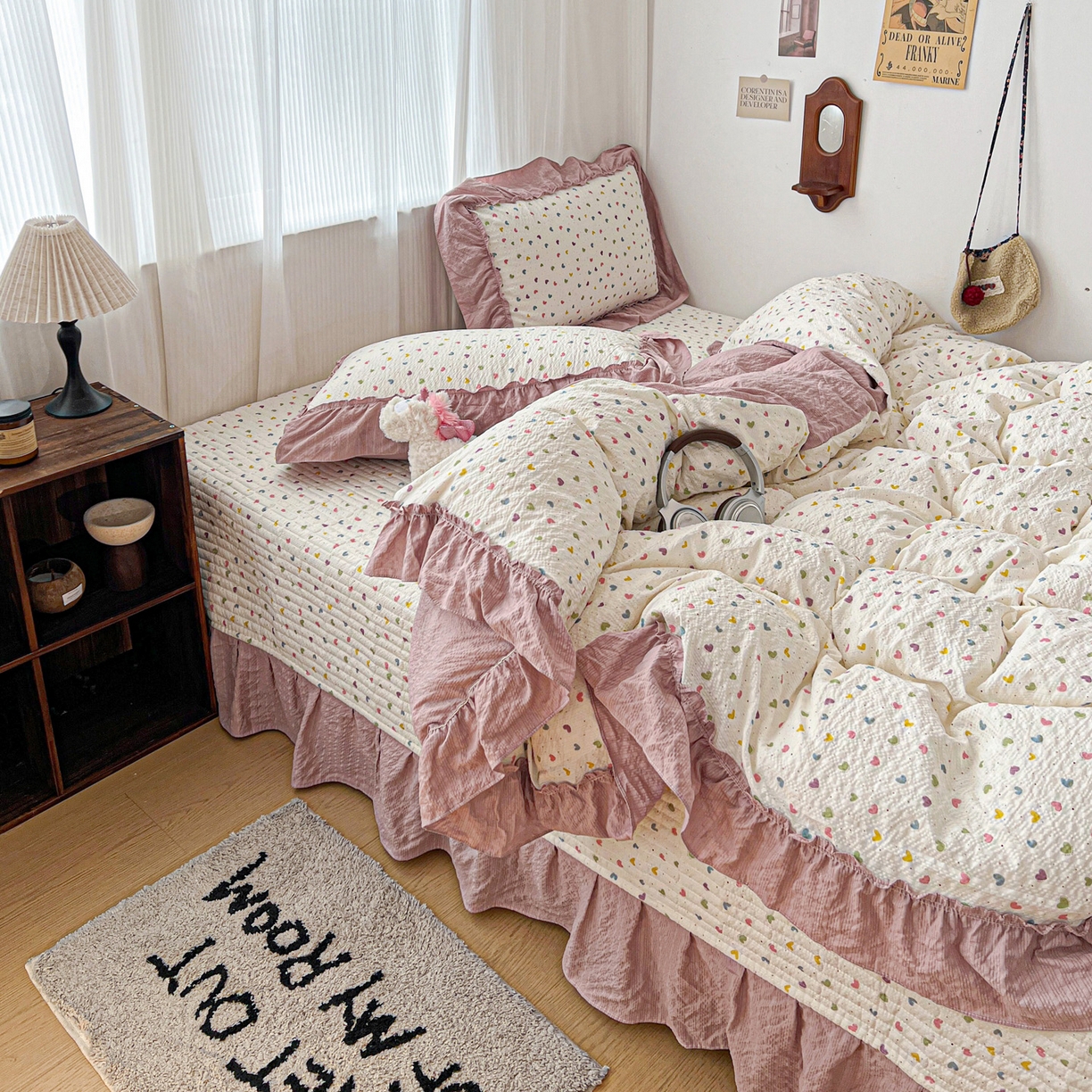 91家纺网 家纺一手货源 找家纺 元熙 2026新款泡芙纱床盖四件套 控价低于149不予供货 彩色爱心