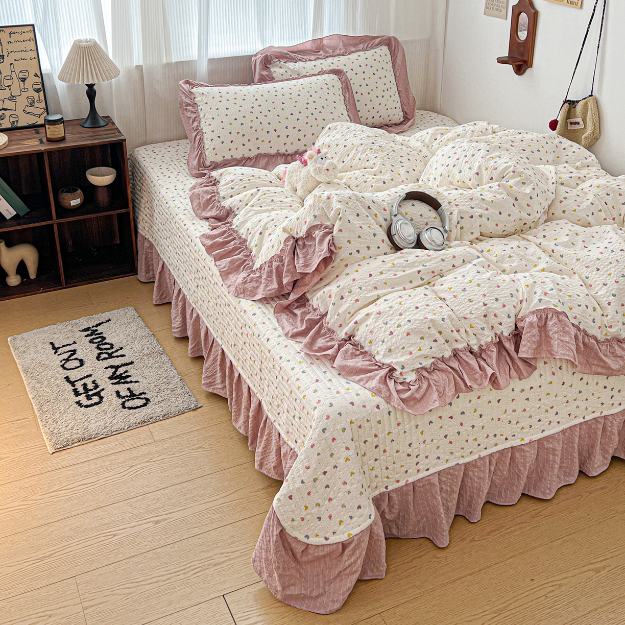 91家纺网 家纺一手货源 找家纺 元熙 2026新款泡芙纱床盖四件套 控价低于149不予供货 彩色爱心