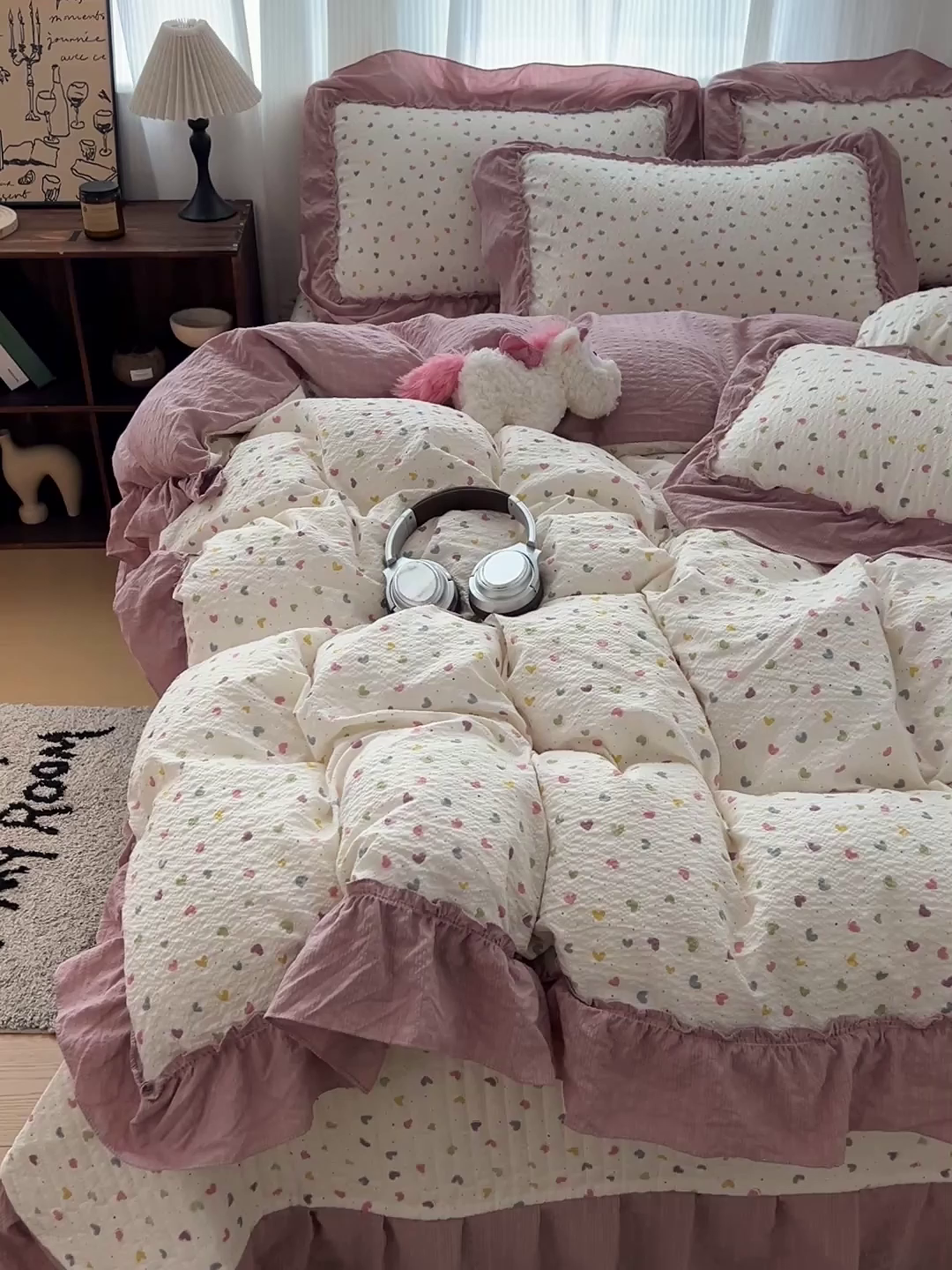91家纺网 家纺一手货源 找家纺 元熙 2026新款泡芙纱床盖四件套 控价低于149不予供货 彩色爱心