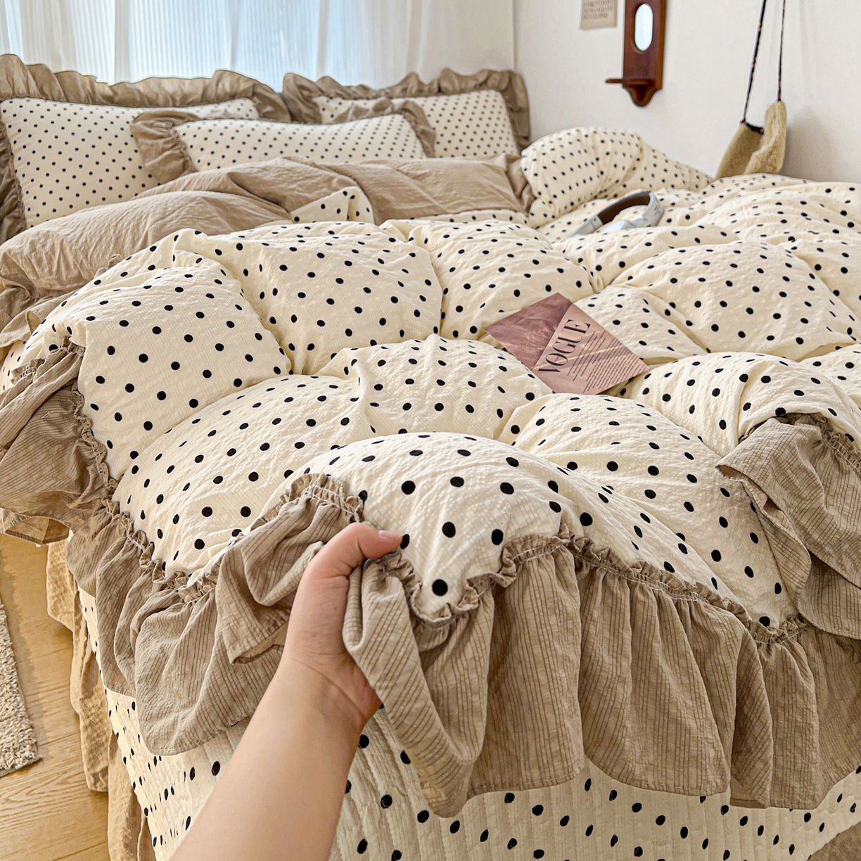 91家纺网 家纺一手货源 找家纺 元熙 2026新款泡芙纱床盖四件套 控价低于149不予供货 米雪星点