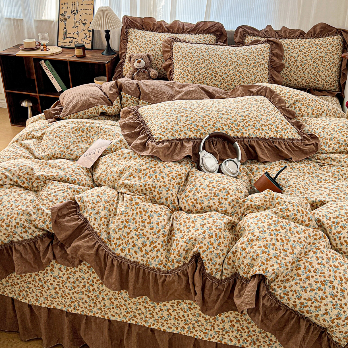 91家纺网 家纺一手货源 找家纺 元熙 2026新款泡芙纱床盖四件套 控价低于149不予供货 暖橘枝