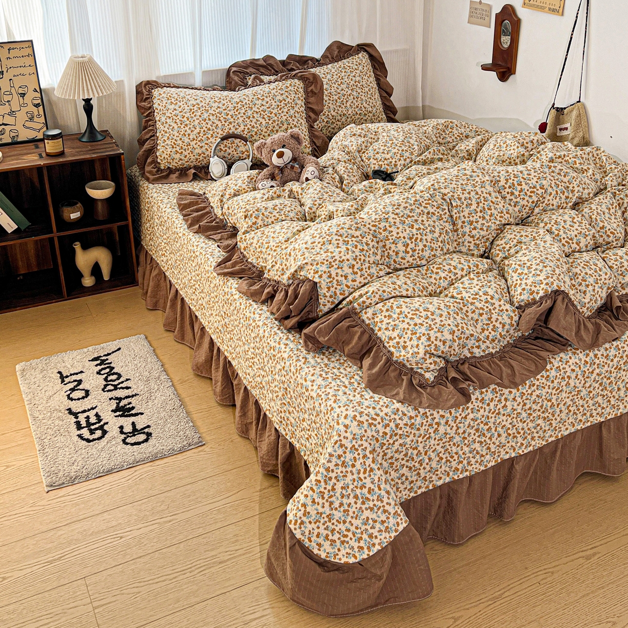 91家纺网 家纺一手货源 找家纺 元熙 2026新款泡芙纱床盖四件套 控价低于149不予供货 暖橘枝