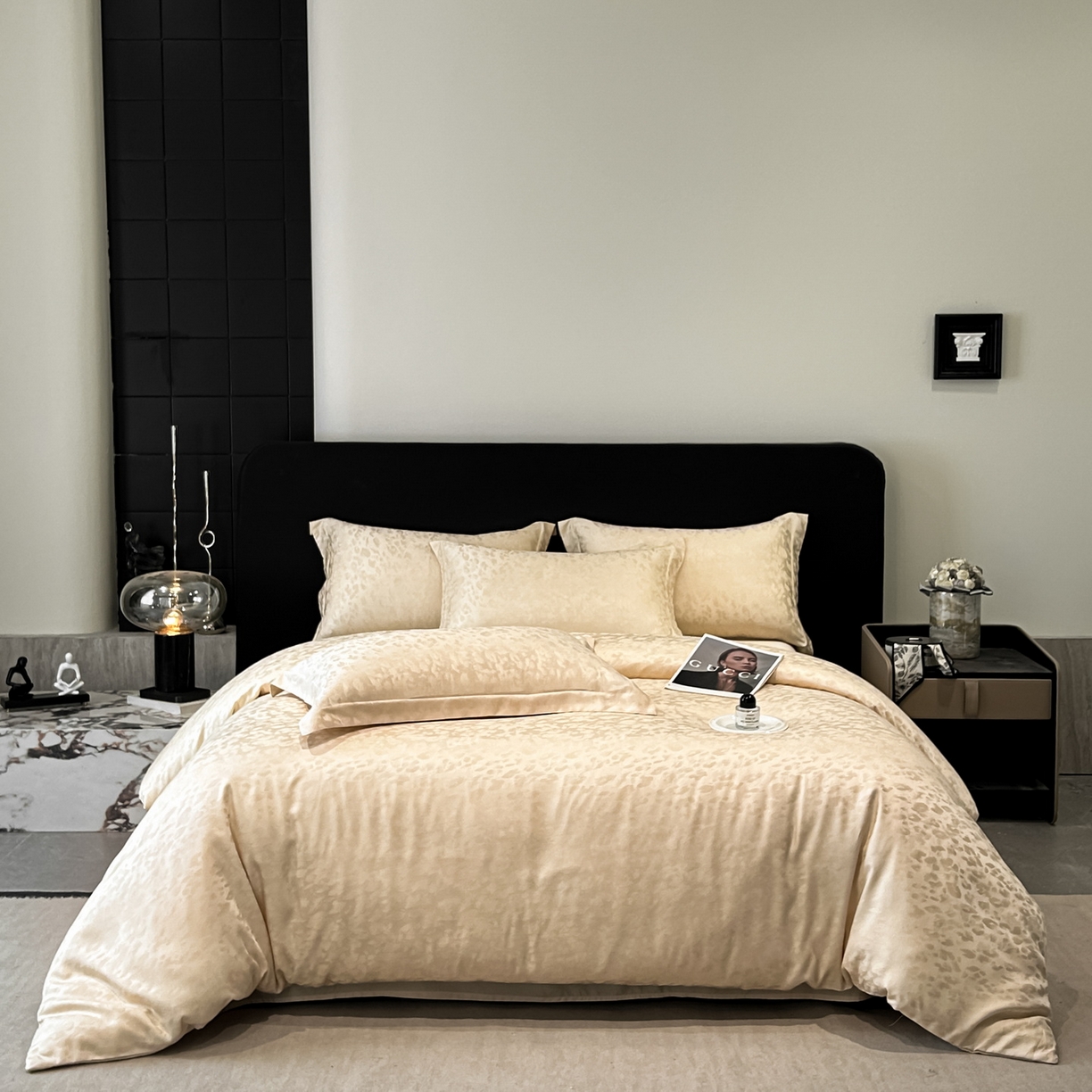 91家纺网 家纺一手货源 找家纺 慕晨 2026新款莱赛尔提花被套四件套高级简奢款天丝4件套直播热款 欧凯